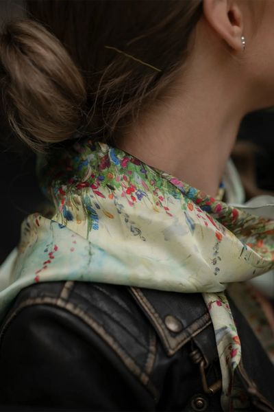 Premium silk scarf "Summer field" 65-2 photos