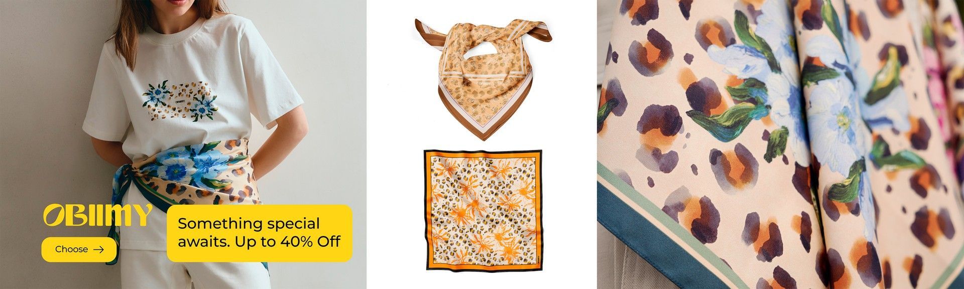 OBIIMY silk scarves with signature prints — up to 40% off
